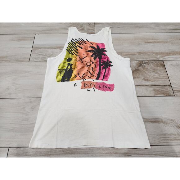 Vtg 80s 1988 Da Beach Hawaiian Rays Beach Surf Pipeline Tank Top white - Picture 2 of 3